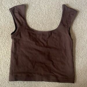 Garage Low Back Tank Top, Brown with Ribbed Material